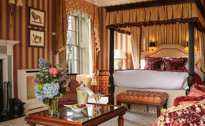 Grand Master Suite at Lucknam Park with four poster bed